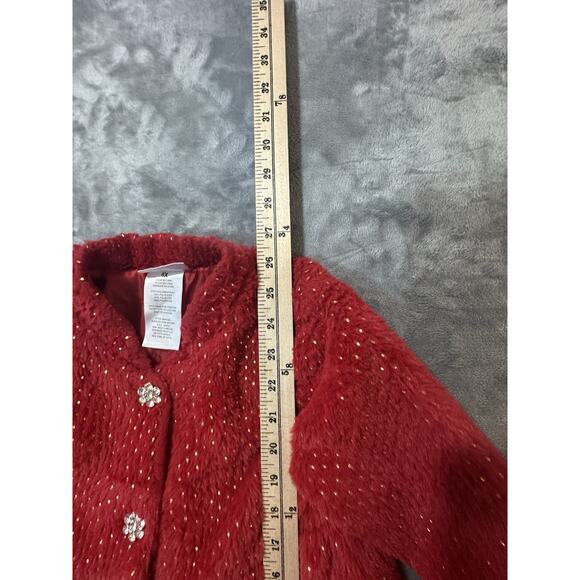 Blueberi Boulevard Red Faux Fur Sparkle Holiday Dress Coat Girls 6X - Picture 7 of 7